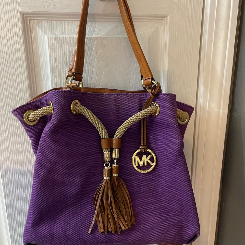 Michael Kors Purple and Tan Tote Bag